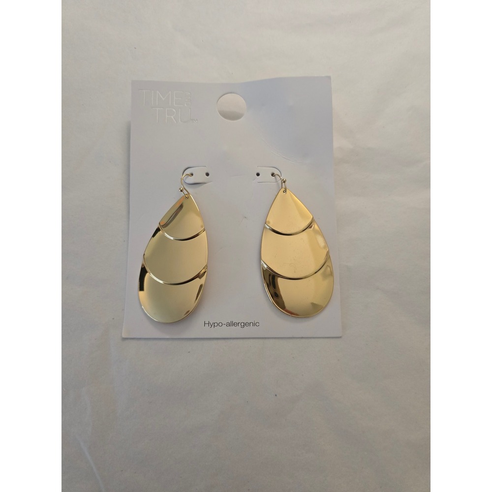 Time and Tru Women Gold Tone Tiered Teardrop Earrings Hypoallergenic New